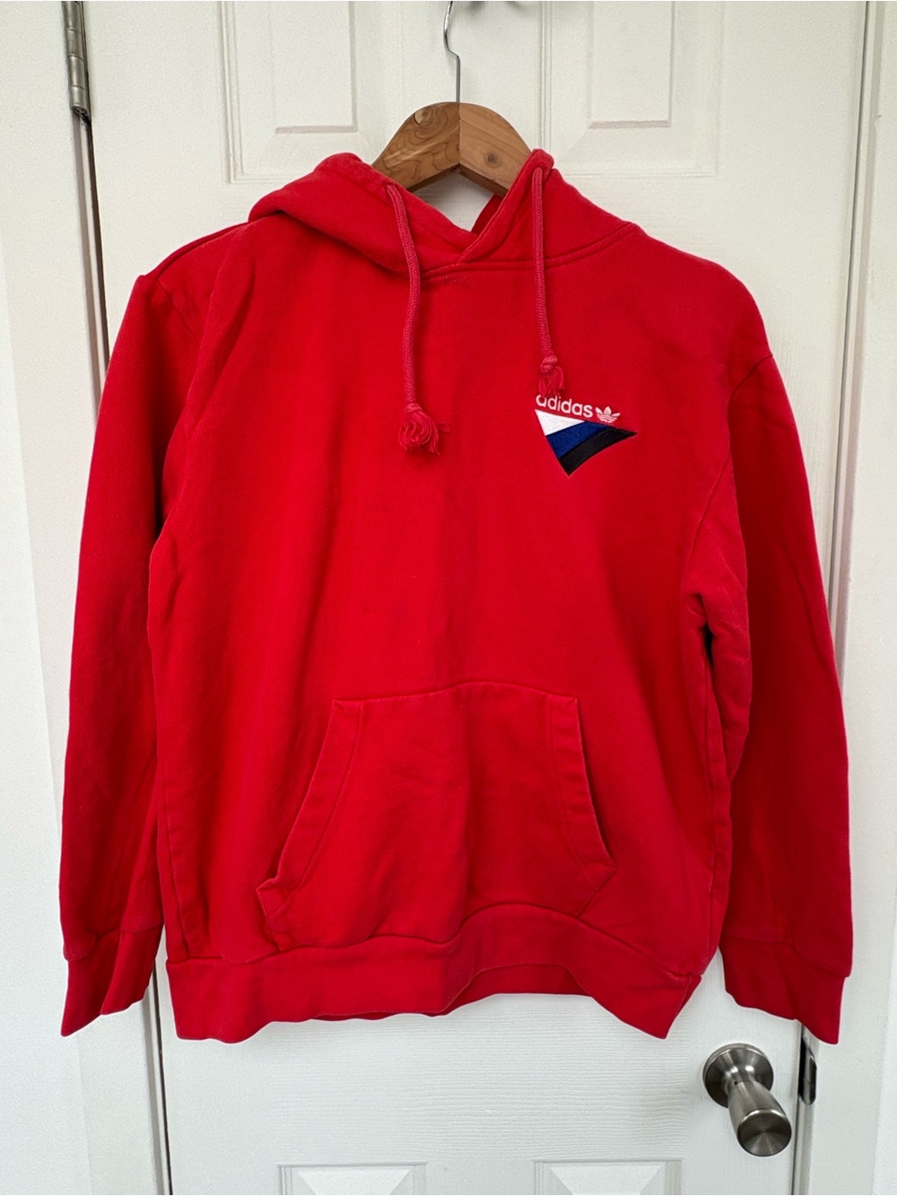 adidas Red Men's Hooded Sweatshirt with Small Logo Patch